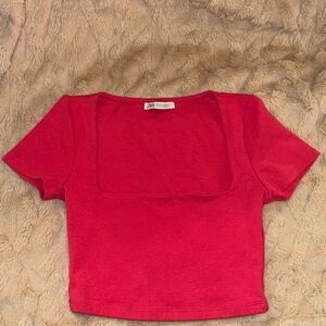 Zara Vibrant Hot Pink Square Neck Crop Top